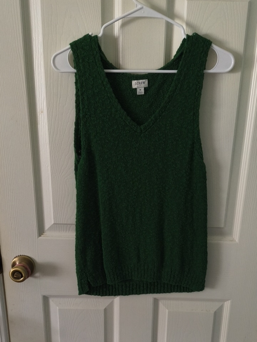 J. Crew Dark Green V‑Neck Cable Knit Sleeveless Top